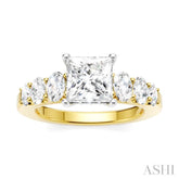 1 Ctw Princess Shape Oval and Round Cut Diamond Semi-Mount Engagement Ring in 14K Yellow and White Gold